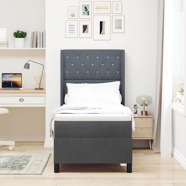 vidaXL B&auml;ddfj&auml;der med madrass med led M&ouml;rkgr&aring; 80 x 200 cm Sammet