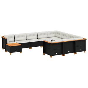 vidaXL Loungegrupp f&ouml;r tr&auml;dg&aring;rden m. dynor 11 delar konstrotting svart