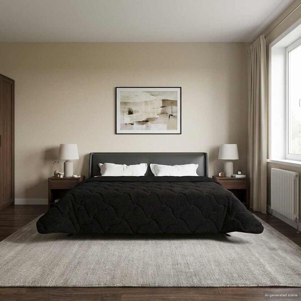 vidaXL Full &Aring;rs-Duvet Svart 200 x 220 cm Mikrofiber och Teddyfleece