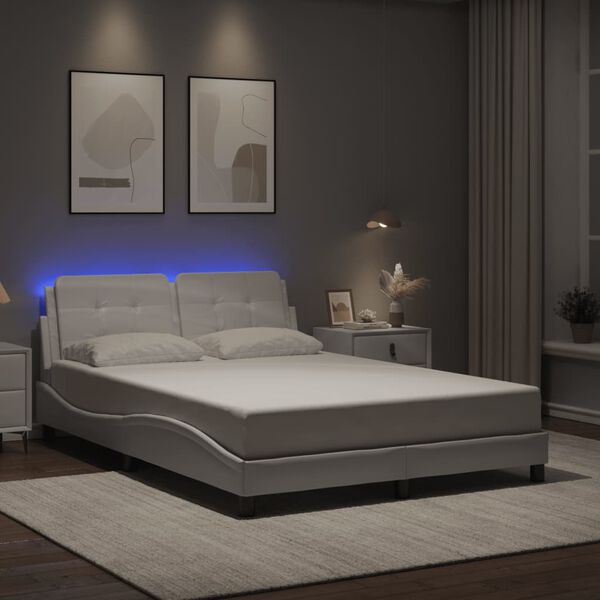 vidaXL Bed Frame with LED without Mattress "Zadar" White 140x200 cm