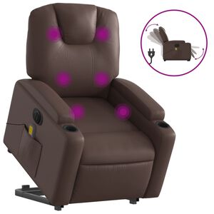vidaXL Massagef&aring;t&ouml;lj med uppresningshj&auml;lp brun konstl&auml;der