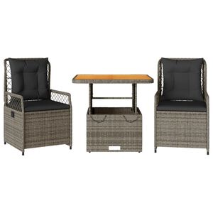 vidaXL Matgrupp f&ouml;r tr&auml;dg&aring;rden med dynor 3 delar konstrottning gr&aring;