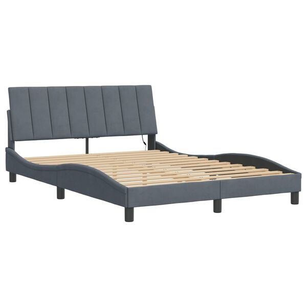 vidaXL Bed Frame with LED without Mattress "Hanko" Dark Grey 140x200 cm Velvet