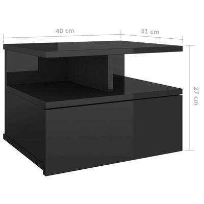 vidaXL Svävande sängbord 2 st svart högglans40x31x27cm konstruerat trä