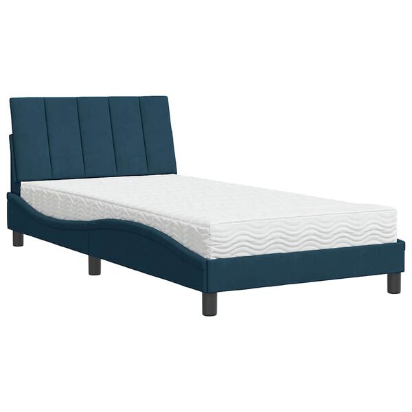 vidaXL Bed with Mattress "Hanko" Blue 100x200 cm Velvet