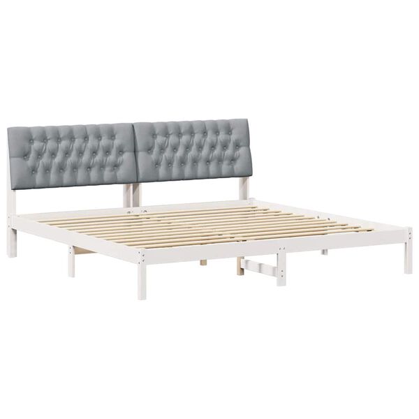 vidaXL Sängram med Klädd Huvudgavel Vit 200 x 200 cm Massiv furu