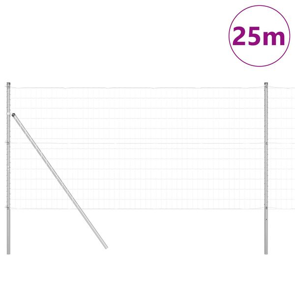 vidaXL St&auml;ngsel med stolpe Silver 1,2 x 25 m St&aring;l och PVC