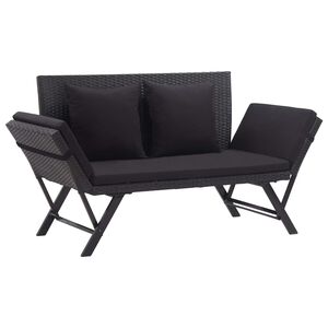 vidaXL Tr&auml;dg&aring;rdsb&auml;nk med dynor 176 cm svart konstrotting