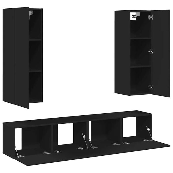 vidaXL TV-sk&aring;p set 4 delar svart konstruerat tr&auml;