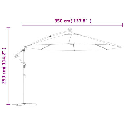 vidaXL Frihängande parasoll med LED metallstång 350 cm antracit