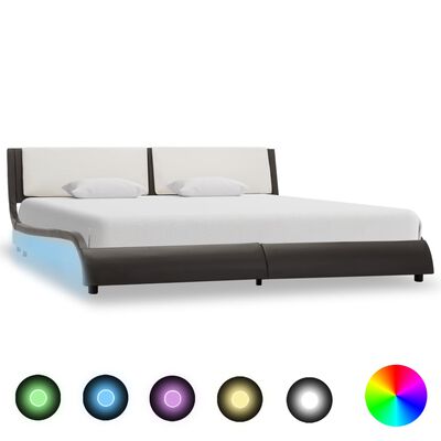 vidaXL Sängram med LED grå och vit konstläder 150x200 cm