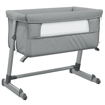 vidaXL Babysäng med madrass ljusgrå linnetyg