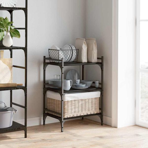 vidaXL Köksvagn Svart Ek 50 x 35 x 75.5 cm Konstruerat trä