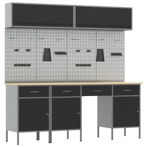 vidaXL Arbetskabinett Set med l&aring;da med lagring med l&aring;s 10 pcs Svart