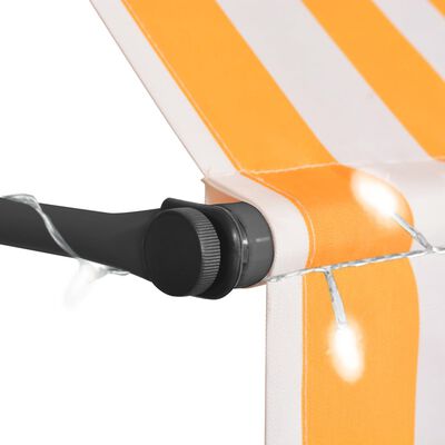 vidaXL Markis manuellt infällbar med LED 350 cm vit och orange