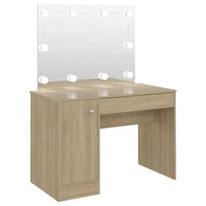 vidaXL Sminkbord med LED-belysning 110x55x145 cm MDF ek