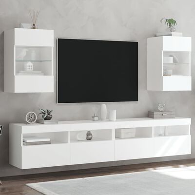 vidaXL Väggmonterad tv-bänk LED 2 st vit 40x30x60,5 cm
