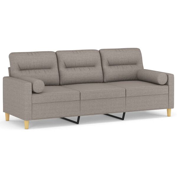 vidaXL 3-sitssoffa med prydnadskuddar taupe 180 cm tyg