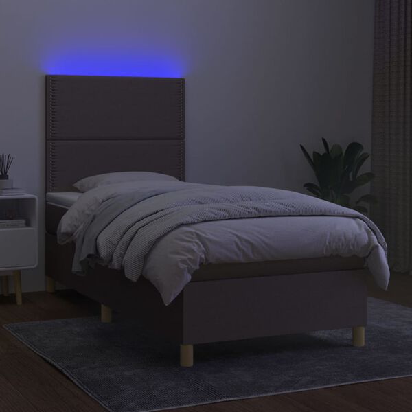 vidaXL Rams&auml;ng med madrass & LED taupe 90x200 cm tyg