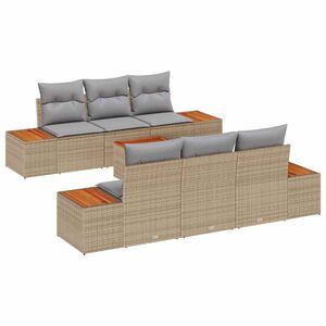vidaXL Tr&auml;dg&aring;rdsoffset med kudde 7 pcs Beige Poly rattan