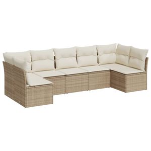 vidaXL Matgrupp f&ouml;r tr&auml;dg&aring;rden med dynor 7 delar beige konstrotting