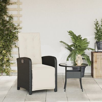 vidaXL Justerbar trädgårdsstol med fotstöd svart konstrotting