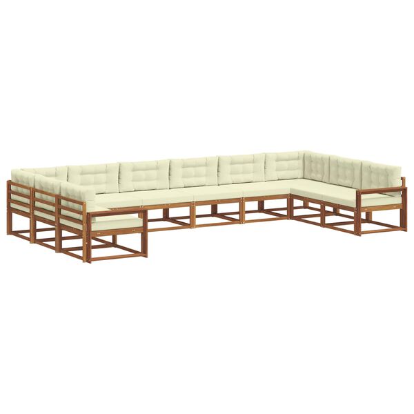 vidaXL Utomhussoffset med kudde 10 pcs Naturlig och Gr&auml;dde