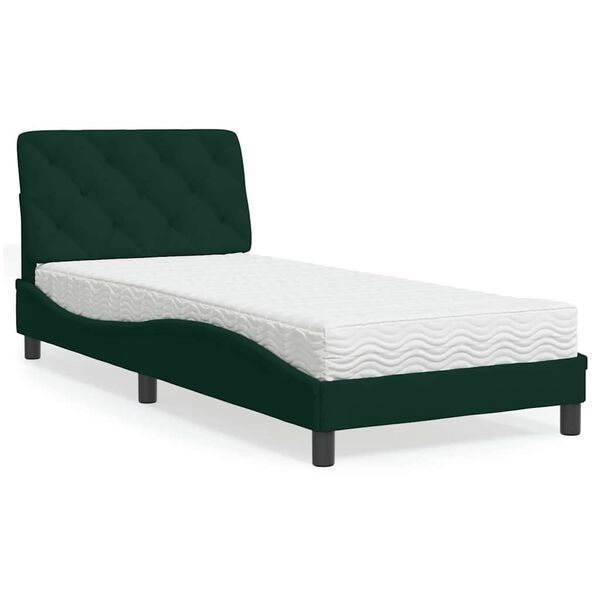 vidaXL Bed with Mattress Dark Green 90x200 cm Velvet