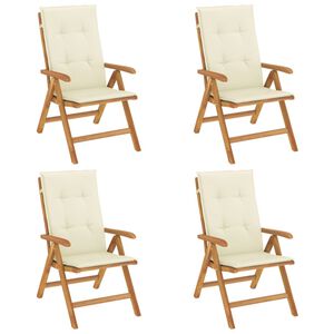 vidaXL F&auml;llbara f&aring;t&ouml;ljer med dynor, 4 st, massivt tr&auml;, teak