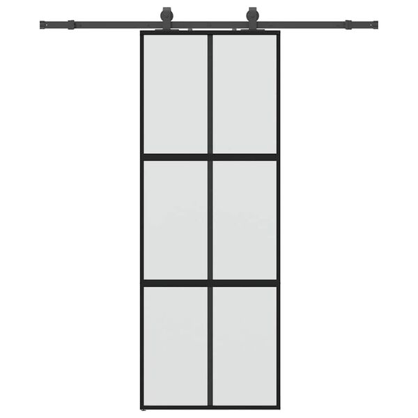 vidaXL Skjutdörr med beslag svart 76x205 cm härdat glas
