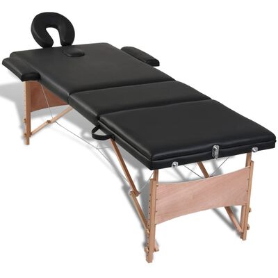 vidaXL Hopfällbar massagebänk med 3 sektioner träram svart
