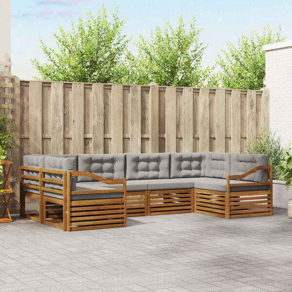 vidaXL Soffgrupper 6 pcs Naturlig och Ljus Gr&aring; Massivt Akaciatr&auml;