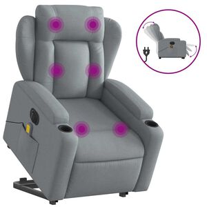 vidaXL Elektrisk massagef&aring;t&ouml;lj med uppresningshj&auml;lp ljusgr&aring; tyg