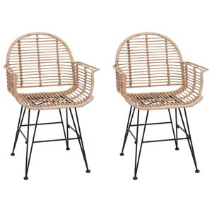 vidaXL Matstol 2 pcs Naturf&auml;rg 44 x 44 x 74 cm Rattan och J&auml;rn