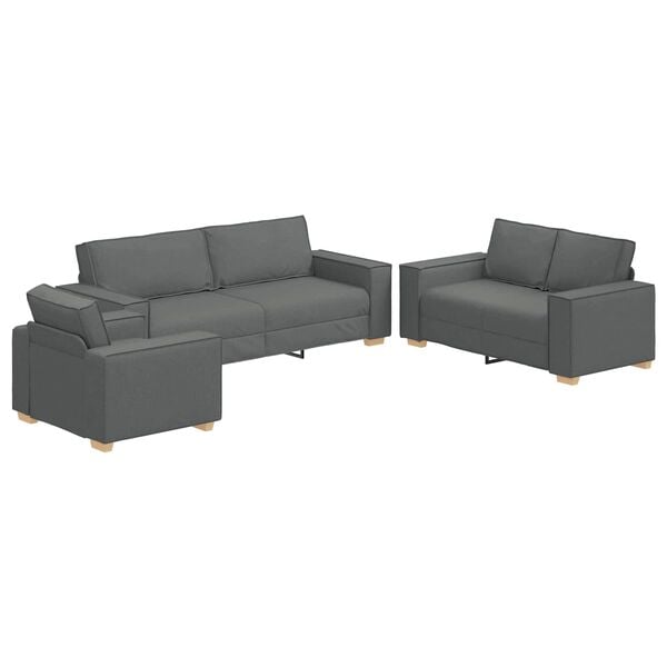 vidaXL Soffa 3 pcs M&ouml;rkgr&aring; 220 x 80 x 84 cm Linnenblandad tyg