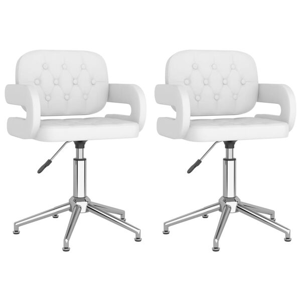 vidaXL Snurrbara matstolar 2 st vit konstl&auml;der
