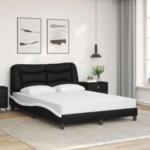 vidaXL Bed with Mattress "Hvar" Black and White 120x200 cm Faux Leather