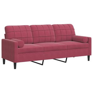 vidaXL 3-sitssoffa med prydnadskuddar vinr&ouml;d 180 cm sammet