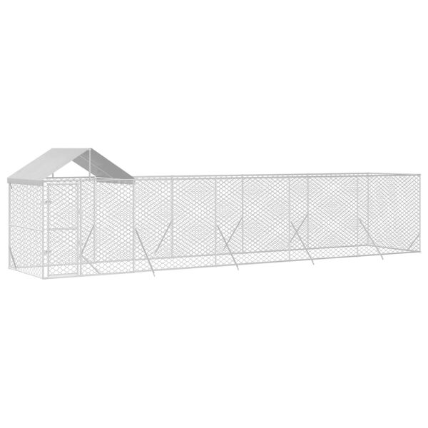 vidaXL Hundg&aring;rd med tak silver10x2x2,5 m galvaniserat st&aring;l