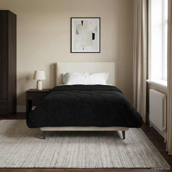 vidaXL Full &Aring;rs-Duvet Svart 155 x 200 cm Mikrofiber och Teddyfleece