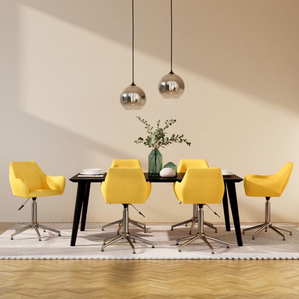 vidaXL Snurrbara matstolar 6 st gul tyg