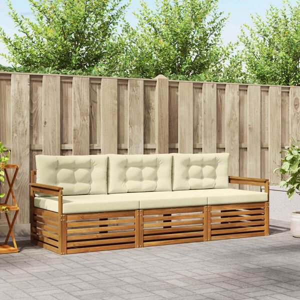 vidaXL Utomhussoffset med kudde 3 pcs Naturlig och Gr&auml;dde