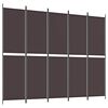 vidaXL Rumsavdelare 5 paneler brun 250x200 cm tyg