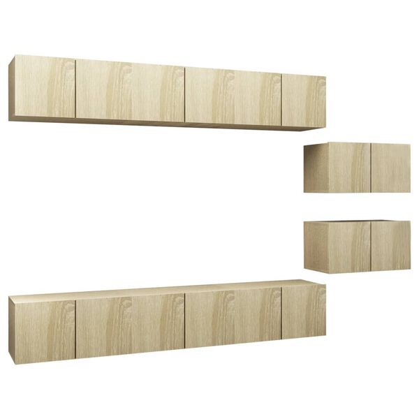 vidaXL Tv-b&auml;nk set 8 delar sonoma-ek konstruerat tr&auml;