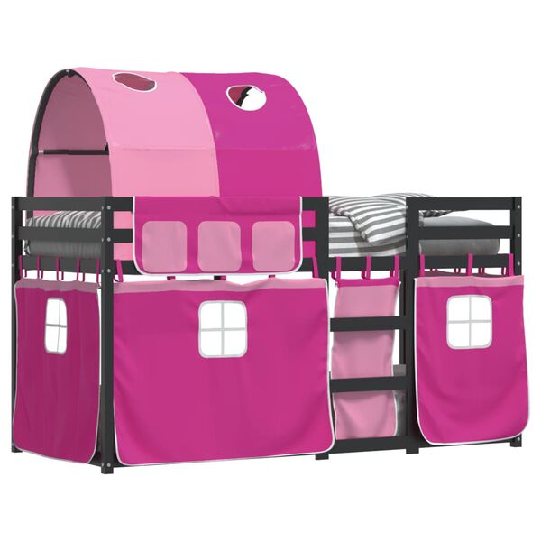 vidaXL Lofts&auml;ng med rutschkana rosa 90x190 cm massiv furu