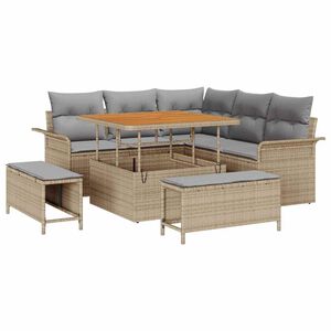 vidaXL Tr&auml;dg&aring;rdsoffset 8 st 7-Antal sittplatser Beige och Ljusgr&aring;