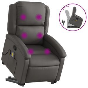 vidaXL Massagef&aring;t&ouml;lj med uppresningshj&auml;lp gr&aring; &auml;kta l&auml;der