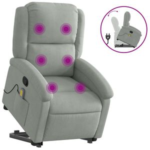 vidaXL Massagef&aring;t&ouml;lj med uppresningshj&auml;lp ljusgr&aring; sammet