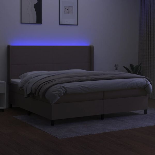 vidaXL Rams&auml;ng med madrass & LED taupe 200x200 cm tyg