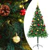 vidaXL Belyst plastgran dekorerad med julkulor gr&ouml;n 180 cm